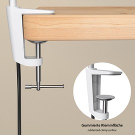 ledscom.de KLUK Swan Neck Clamp Light, Switch, Matte White, 1x GU10 Max. 60 W, Scratch Protection, Spot Focusing, Direct Spot, Adjustable Light, Clamp Mounting, Light Design, Rotating Reading Light