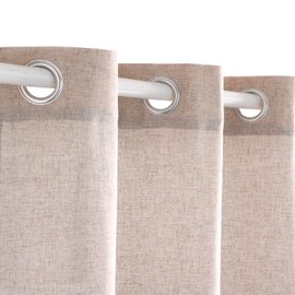 GAMUSI Translucent Linen Living Room Curtain with Eyelets, Curtain for Living Room Decoration, 150 x 270 cm, Linen Colour, 1 Sheet