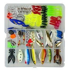 120Pcs Fishing Lures Sea Bass Set Mixed Spinners Hard and Soft Fishing Lures with Tackle Box for Saltwater & Freshwater