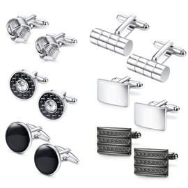 Yadoca 4–6 Pairs of Classic Cufflinks Men’s Silver Wedding Festival Birthday Gift with Box, Copper