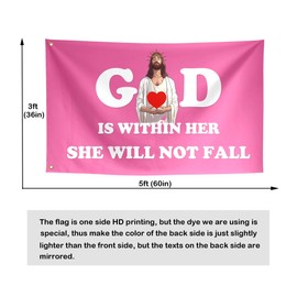 ToFlagify God Is Within Her She Will Not Fall Flag Cool Inspirational Motivational Flags Room Teen Girls Banner 3x5 ft Funny College Dorm Living Bedroom Wall Decor Outdoor Indoor Pink