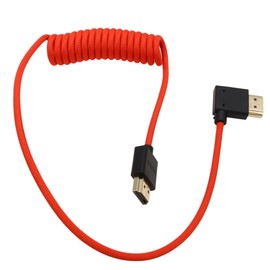HangTon HDMI 8K 4K 50p Cable for ATOMOS Ninja Shinobi Indie 7 Portkeys Feelworld LUT6 Sony A7R-V Canon C70 XF605 G9II ZCAM E2 S6 X-H2S Camera, Left Angle Type A HDMI 2.1 Red Braided Coiled 50cm