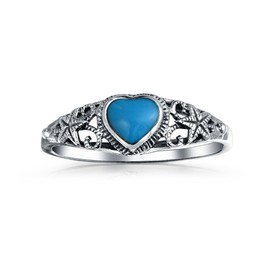 Bling Jewelry Nautical Starfish Reconstituted Turquoise Heart Ring 925 Silver
