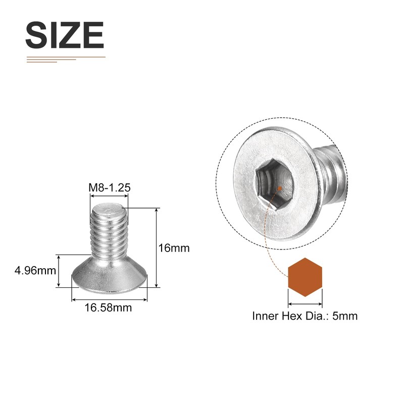 DTGN M8-1.25 x 16mm Flat Head Socket Cap Screws, 12