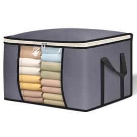 SLEEPING LAMB 65L Clothes Storage Bag, Breathable Blanket Storage Container and Foldable Comforter Organizer for Closet with Reinforced Handles for Sheets, Pillow, Toys, Grey