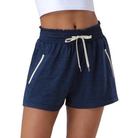 Pioneer Camp - Pantalones cortos deportivos de cintura alta para mujer, 2 bolsillos con cierre para ir al gimnasio informal, Azul Brezo, XX-Large