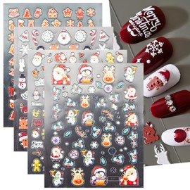 5D Christmas Nail Stickers Decals,3D Self-Adhesive Winter Theme Nail Sticker White Snowflake Nail Art Design Decals DIY Nail Decoration Supplies for Women Girls