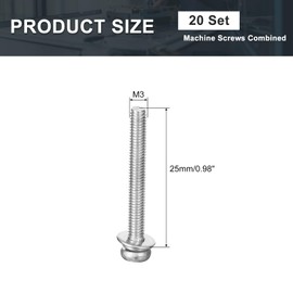 sourcing map M3 x 25mm 304 Stainless Steel Phillips Pan Head Machine Screws Bolts Combine with Spring Washer and Plain Washers 20Pcs