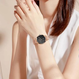 OLEVS Rose Gold Watches for Women Analog Quartz Classic Women Watch Waterproof Black Big Face Dress Two Tone Ladies Watch Easy Read Date Casual Fashion Elegant Simple Thin Mesh Watch Reloj para Mujer