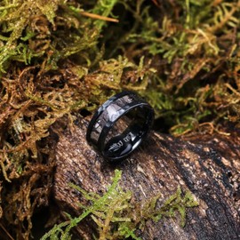 King Will 8mm Black Hammered Titanium Ring Inlaid Wood Wedding Band for Men Hammered Edge Wood Matte Brushed Comfort Fit 8.5