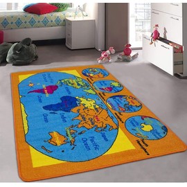 Champion Rugs Kids/Daycare/Classroom/Playroom Area Rug World Map Continents Hemispheres Oceans Education Learning Carpet (5 Feet X 7 Feet)