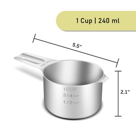 BERYLER 1 Pack 1 Cup (240 ml | 240 cc | 8 oz) Measuring Cup, Stainless Steel Measuring Cups, Metal Measuring Cup, Practical Kitchen Gadgets for Cooking