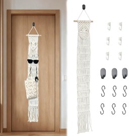 YANJNPN Macrame Sunglasses Holder Boho Wall Hanging Display Rack, Handwoven Wall Mounted Eyewear Organizer with 3 Types of Hooks, Vertical Sunglasses Storage for Bedroom, Entryway, Home and Office