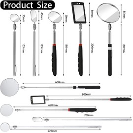 5 Pcs Telescoping Inspection Mirror Set Round Stainless Steel Mirror 360 Rotation Adjustable Inspection Tool with Long Handle for Check The Vehicle, Observe The Eyelashes, Mouth(Popular Style)