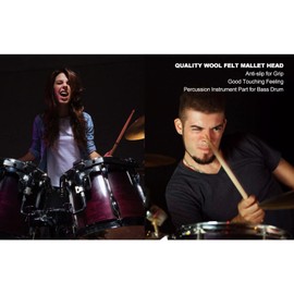 Bass Drum Mallet Concert, Mallet Wool, Drum Mallet, Percussion Drum Mallet, Bass Drum Mallet Stick with Wool Felt Head Percussion Marching Band Accessory