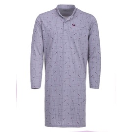 Henry Terre Men's Long-Sleeved Nightdress, Grid Lines Pattern, Chest Pocket, Button Placket, Size M-, lightgrey