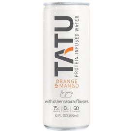 TATU Ready-To-Drink Protein Infused Water Orange Mango 4 Pack. 15 grams of whey protein isolate, 0 grams of sugar, only 60 calories. Lemon Ginger and Orange Mango. Gluten Free, lactose free.