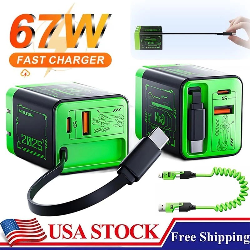 Unbranded 3-in-1 GaN Charger With Expandable 67W Maximum Fast Charging
