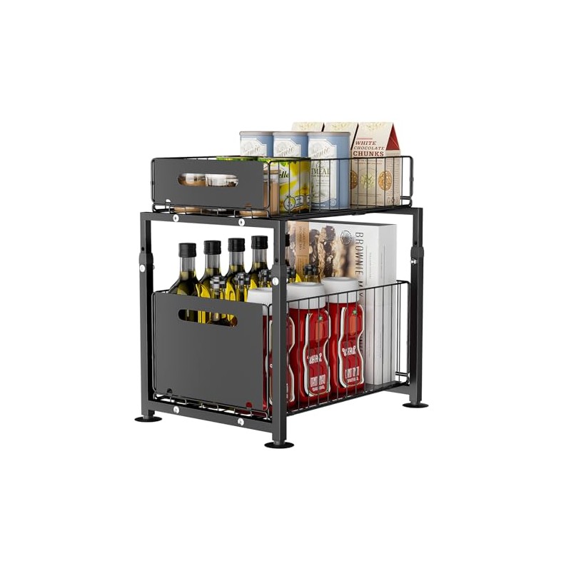 Dreamhigh Kitchen Cabinet Organiser, Extendable, Base Cabinet Organiser with Double