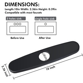 10 Inch Faucet Hole Cover Deck Plate, Stainless Steel Escutcheon for Bathroom or Kitchen Sink Hole Mixer Tap or 1 or 3 Hole Bathroom, Matte Black