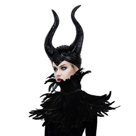 daisen Women's Black Crow Costume Feather Cape Shawl with Horns For Men