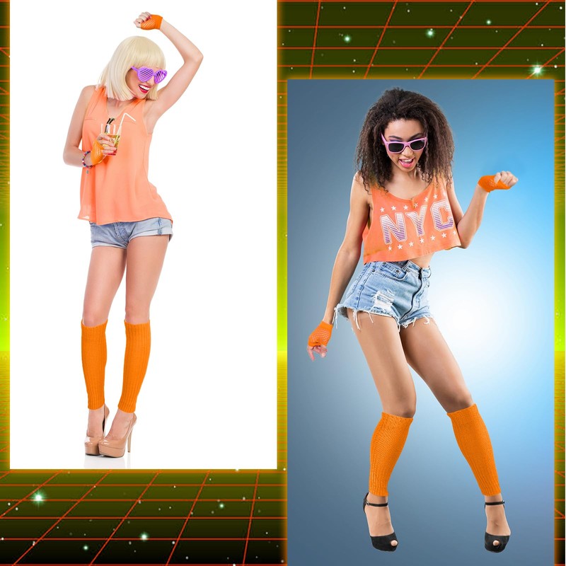 SATINIOR Elastic Neon Leg Warmers and Fishnet Gloves Set 80s