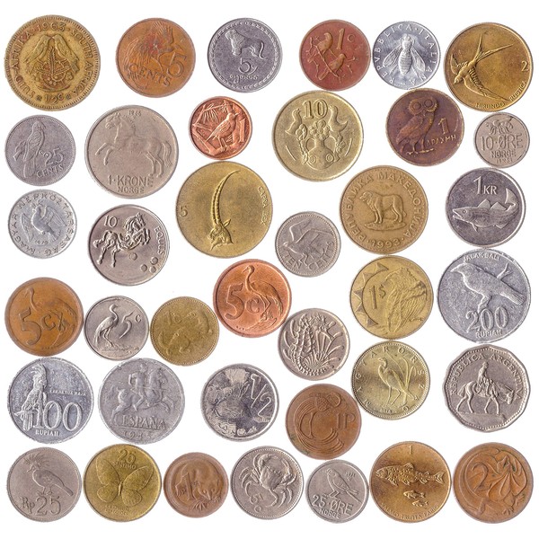 10 Different Coins with Animals, Birds, Beetles, Fishes, Crustaceans, Insects,