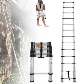 Telescoping Ladder Portable Extension Ladder 12.5FT Aluminum Telescoping Ladder with Non-Slip Feet, Multi-Purpose Lightweight Folding Ladder RV Collapsible Ladder for Home, 330 Lb Capacity, EN131