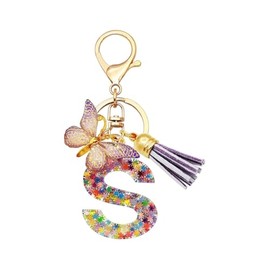 Alphabet exquisite small gift charms keychains, handbag charms, car accessories, butterfly tassel keychains (S)