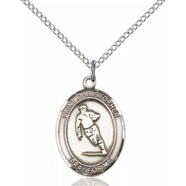 Bliss Sterling Silver Saint Christopher Rugby Medal Pendant Necklace 18" Chain Gift