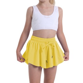 Flowy Shorts for Teen Girls Athletic Running Biker Shorts Youth Butterfly Shorts（LemonYellow-L）
