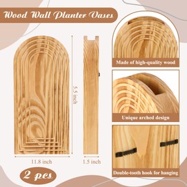 Ninehaoou 2 Pack Wooden Wall Vase with 40 Pcs Dried Pampas Grass Decor, Boho Pampas Grass Fall Farmhouse Hanging Planter for Hallway, Bedroom, Living Room, Dining Room, Office