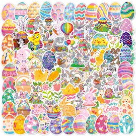 SZXYCZL 100Pcs Easter Stickers, Cute Bunny Rabbit and Eggs Traditional Festival Decorative Basket, Waterproof Vinyl Decals for Easter Day Holiday