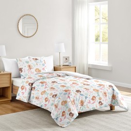 Sweet Jojo Designs Ocean Mermaids Girl Twin Comforter Set Single Size Bedding Kids Bed Room 4 Pink Teal Under The Sea Underwater Theme Fairytale Fish Colorful Seahorse Starfish Coral Reef Blue Orange