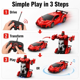 2.4GHz RC Transforming Car Robot Toy – One-Button Deformation Racing Vehicle with 360° Stunts, LED Lights & Sound