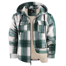 onedog Flannel Jacket for Men Full Zip Up Plaid Sherpa Lined Winter Warm Heavyweight Jacket With Pockets Green L