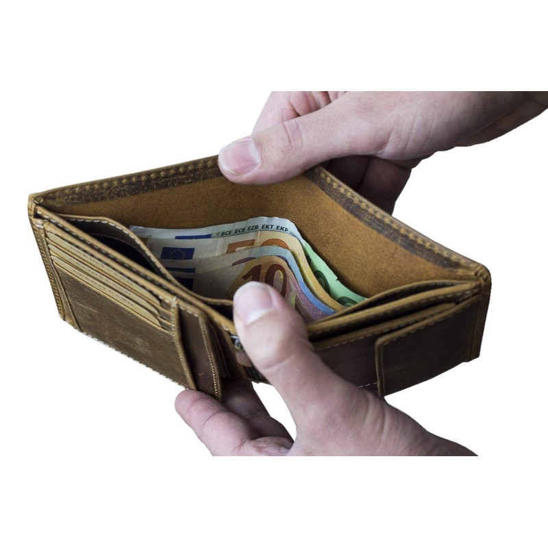 Mens and Ladies Wallet with flap LEAS, Genuine Leather, cognac