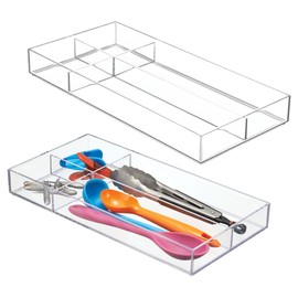 iDesign 4-Section Stackable Makeup Drawer Organizer for Cosmetics and Toiletries - Set of 2 - Clear