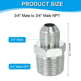 PATIKIL Hex Reducing Nipple Connectors Pipe Adapter 3/4" Male 37° Flare JIC x 3/4" Male NPT, Pipe Fitting Reducer Nipple Adapter Plated Steel Hydraulic Fitting