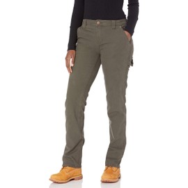 Dickies Women's Relaxed Straight Carpenter Duck Pant, Rinsed Moss Green, 10