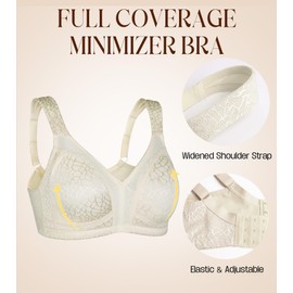 Curyon Women's Minimizer Full Coverage Bras Wirefree Large Busts Plus Size Comfort Straps Beige 42DD