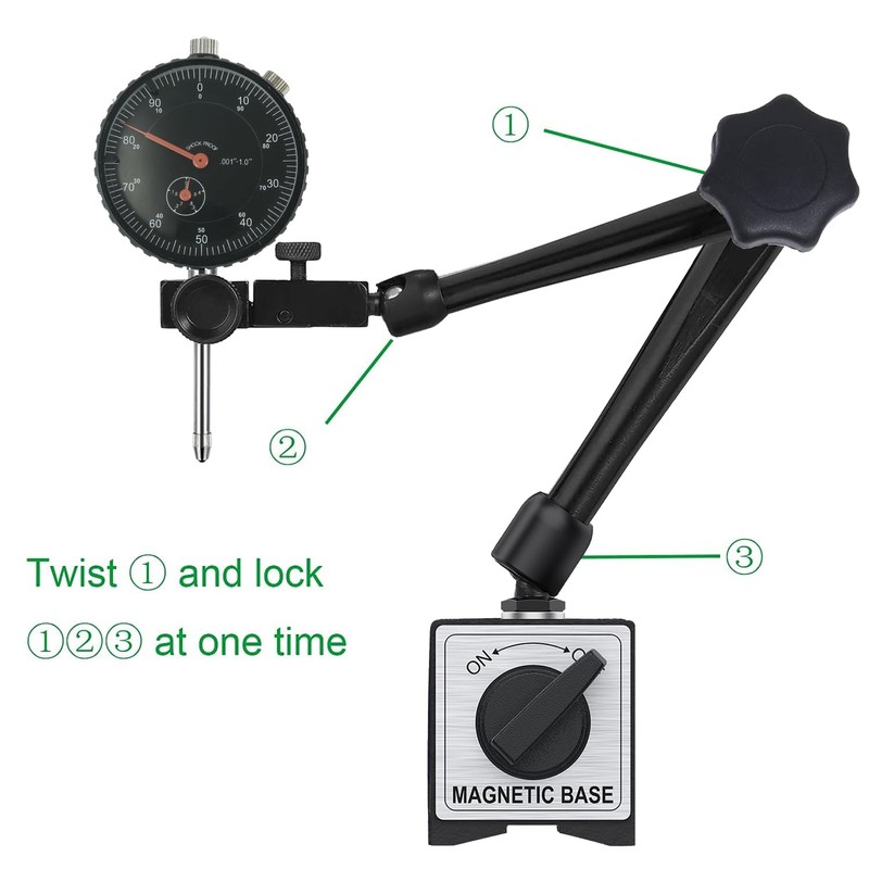 HDLNKAK Dial Indicator Gauge and Magnetic Base, 0-1"/0.001"Dial Indicator with