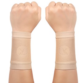 KEKING Muñequeras de Compresión para Mujeres Y Hombres, 1 Par, Muñequeras Premium para Túnel Carpiano, Mejoran La Circulación Y Recuperación, Tendinitis, Tenis, Deportes - Muñequeras, S Pequeño Beige