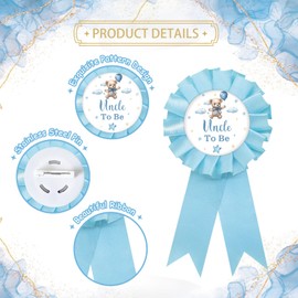 Baby Bear Uncle to Be Tinplate Badge Pin, Cute Bear Best Uncle Ever Pin, Gender Reveal Button for Men, Blue Rosette Uncle to Be Award Ribbon, Bear Themed Baby Shower Party Favors
