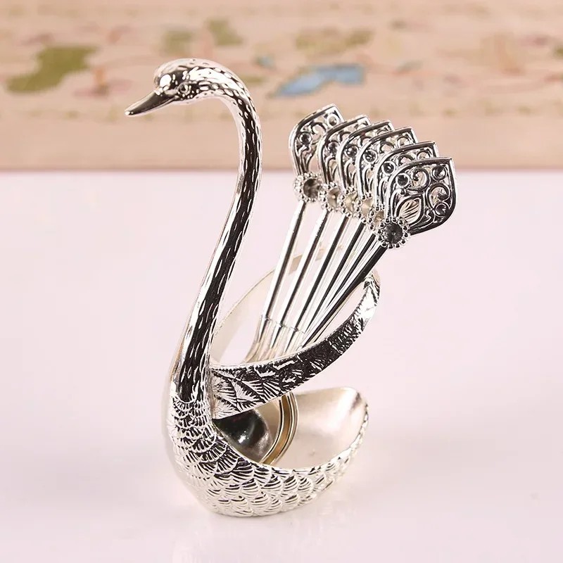Elegant Swan Spoon and Fork Holder, Decorative Metal Cutlery Organizer