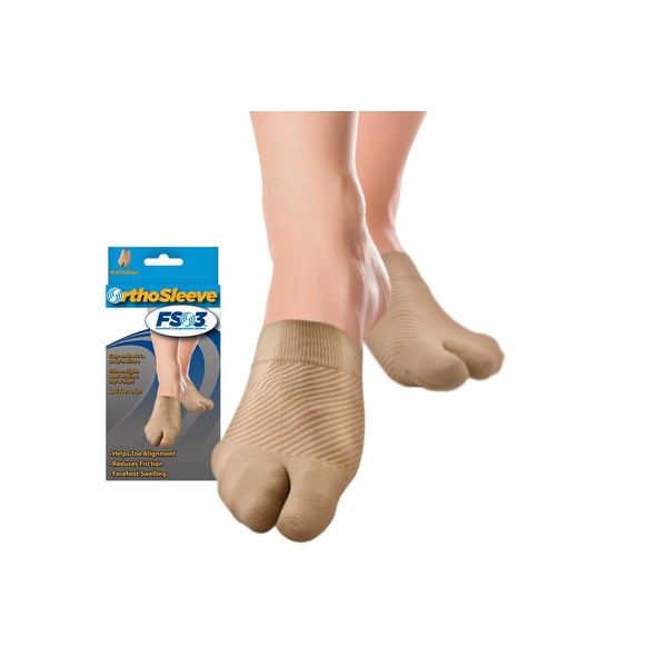 OrthoSleeve FS3 Forefoot Compression Sleeves (One Pair) Bunion Comforter and Split Toe Alignment Sleeve with Padded Toe Zone to Reduce Toe Friction and Reduce Forefoot Swelling (Large/X-Large)