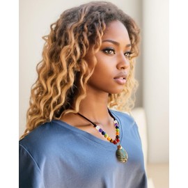 Jewboo Drop Crystal Necklace Copper Wire Wrapped Real Gems Chakra Beads Chain Rope Balance Meditation Yoga Healing Crystals Necklaces for Women (Aventurine)