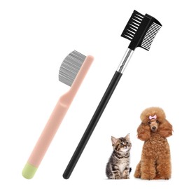 Stainless Steel Dog Eye Comb, ABS Handle Fine-Tooth Grooming Tool with Eyebrow Brush for Dogs & Cats, Small Design for Pet Facial & Paw Grooming