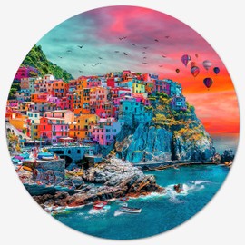 Shadzi Jigsaw Puzzles 1000 Pieces for Adults and Kids, Cinque Terre Cool Sunset and Beach Scene Creative Round Jigsaw Puzzles, Unique Challenge Games (26.57 inch)