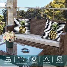 Batmerry Summer Pillow Covers 18X18, Pineapple Décor White Black Stripes Pillow Case Digital Printing Blended Fabric for Couch Sofa Bed Invisible Zipper (Set of 2)